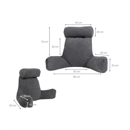 Coussin de lecture déhoussable Velours Côtelé Gris