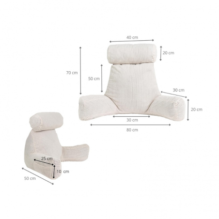 Coussin de lecture déhoussable Velours Côtelé Blanc cassé