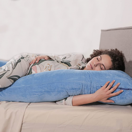 Housse Coussin de Grossesse Velours 140x80 cm Bleu