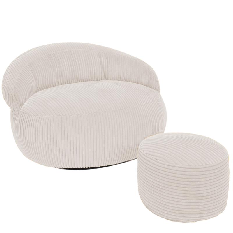 Pouf XXL en Velours côtelé 110 x 100 cm et repose-pieds