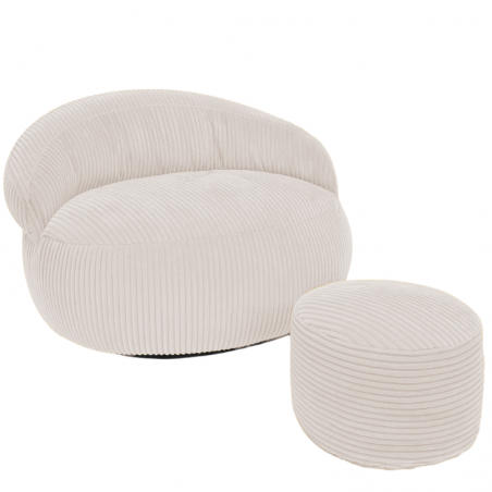 Pouf XXL en Velours côtelé 110 x 100 cm et repose-pieds