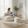 Pouf XXL en Velours côtelé 110 x 100 cm et repose-pieds