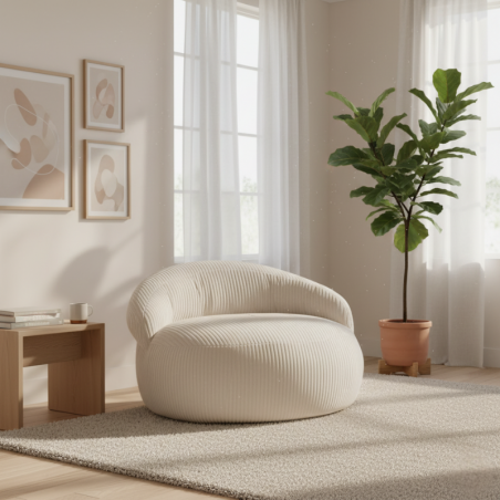 Pouf XXL déhoussable en Velours côtelé 110 x 100 cm
