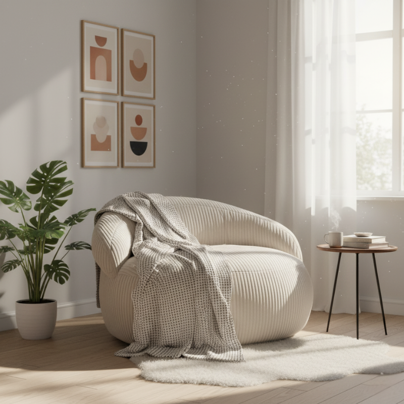 Pouf XXL déhoussable en Velours côtelé 110 x 100 cm