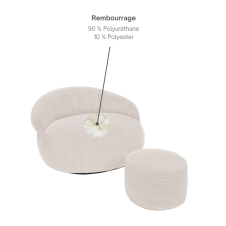 Pouf XXL en Velours côtelé 110 x 100 cm et repose-pieds