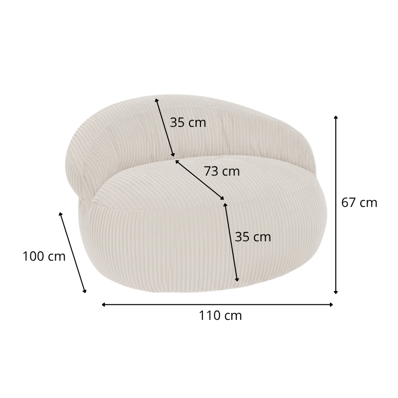 Pouf XXL déhoussable en Velours côtelé 110 x 100 cm