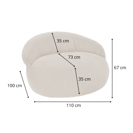 Pouf XXL déhoussable en Velours côtelé 110 x 100 cm