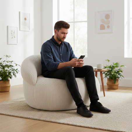 Pouf XXL déhoussable en Velours côtelé 110 x 100 cm
