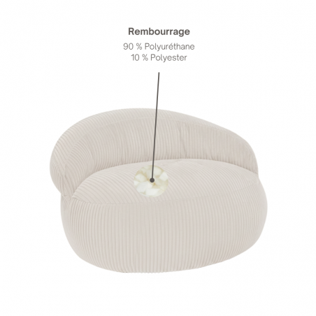 Pouf XXL déhoussable en Velours côtelé 110 x 100 cm