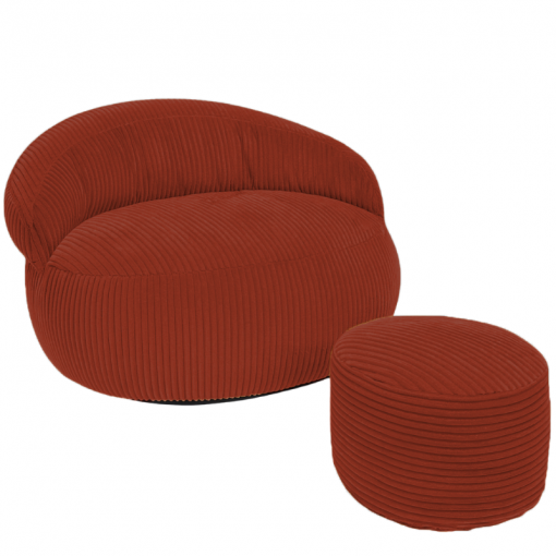 Pouf XXL en Velours côtelé 110 x 100 cm et repose-pieds