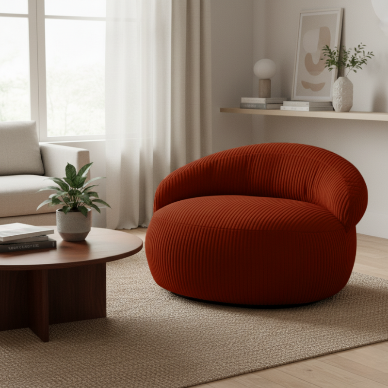 Pouf XXL déhoussable en Velours côtelé 110 x 100 cm