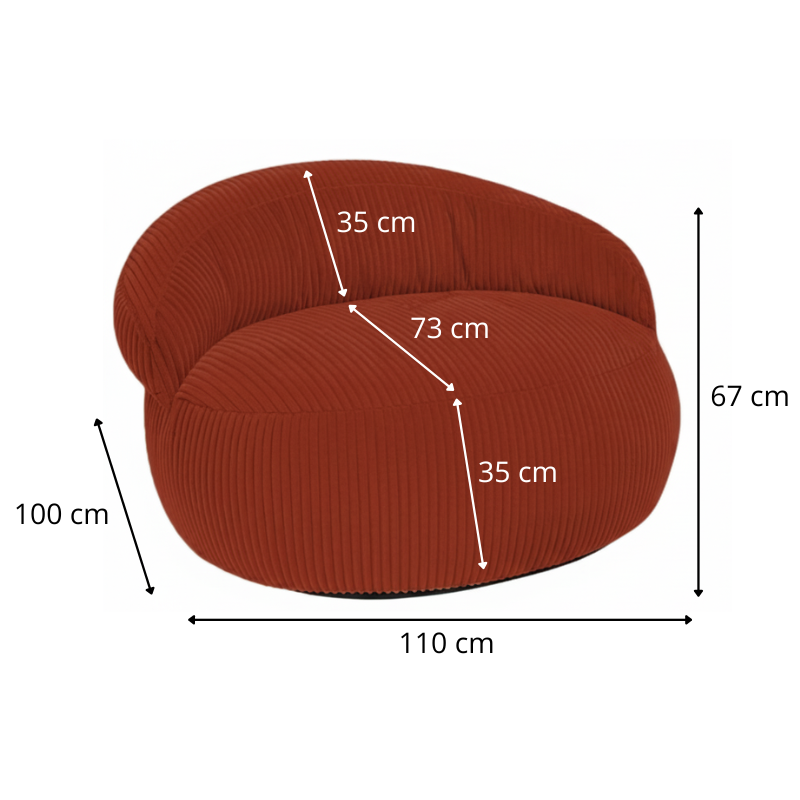 Pouf XXL déhoussable en Velours côtelé 110 x 100 cm