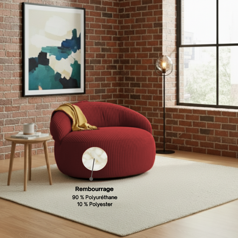 Pouf XXL déhoussable en Velours côtelé 110 x 100 cm