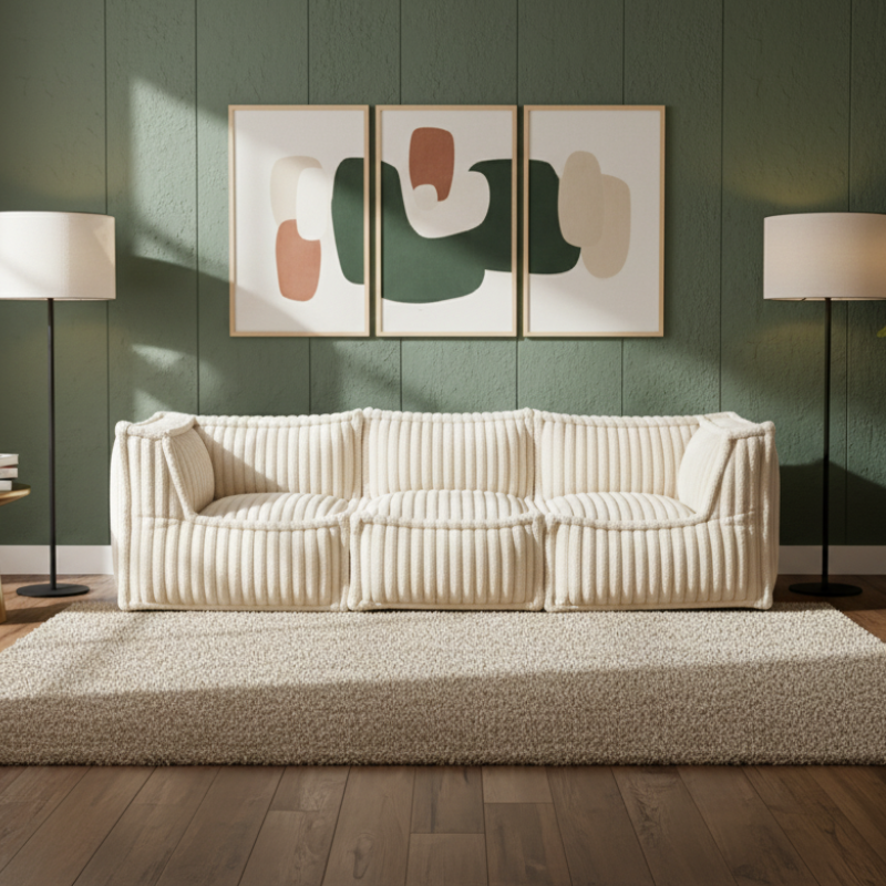 Canapé modulable 3 places Fourrure côtelée 90x262 cm