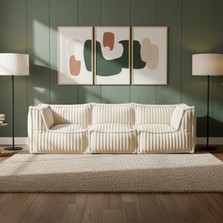 Canapé modulable 3 places Fourrure côtelée 90x262 cm