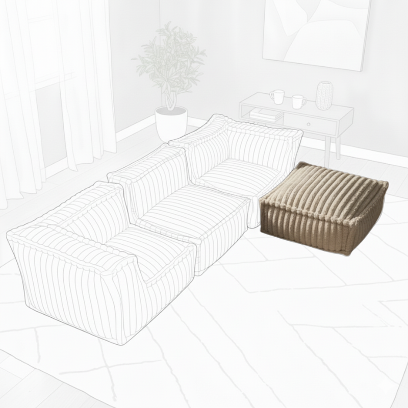 Pouf méridienne pour canapé modulable en fourrure côtelée