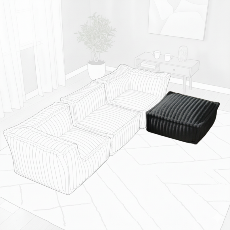 Pouf méridienne pour canapé modulable en fourrure côtelée