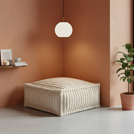 Pouf méridienne pour canapé modulable en fourrure côtelée