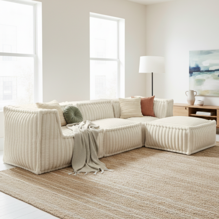 Pouf méridienne pour canapé modulable en fourrure côtelée