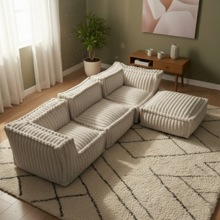 Module central pour canapé modulable en fourrure côtelée 90x82 cm