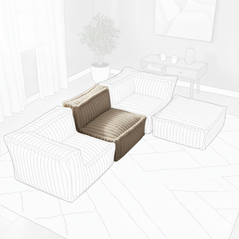 Module central pour canapé modulable en fourrure côtelée 90x82 cm