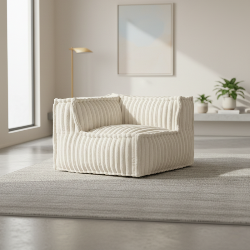 Module d’angle gauche pour canapé modulable en fourrure côtelée 90x90 cm