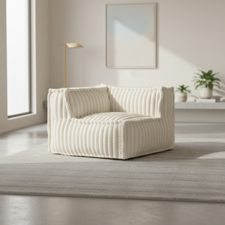 Module d’angle gauche pour canapé modulable en fourrure côtelée 90x90 cm