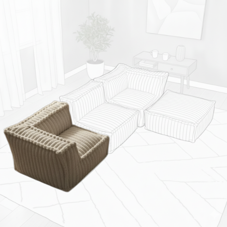 Module d’angle gauche pour canapé modulable en fourrure côtelée 90x90 cm