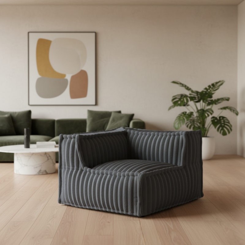 Module d’angle gauche pour canapé modulable en fourrure côtelée 90x90 cm