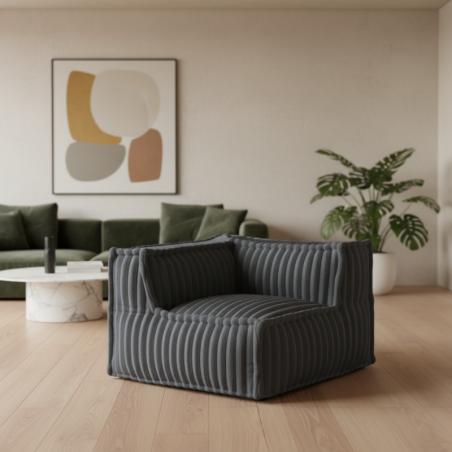 Module d’angle gauche pour canapé modulable en fourrure côtelée 90x90 cm