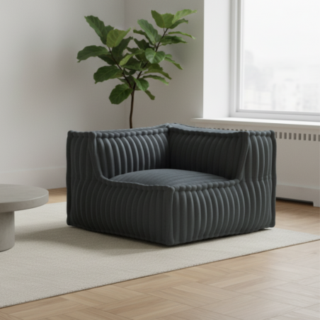 Module d’angle gauche pour canapé modulable en fourrure côtelée 90x90 cm