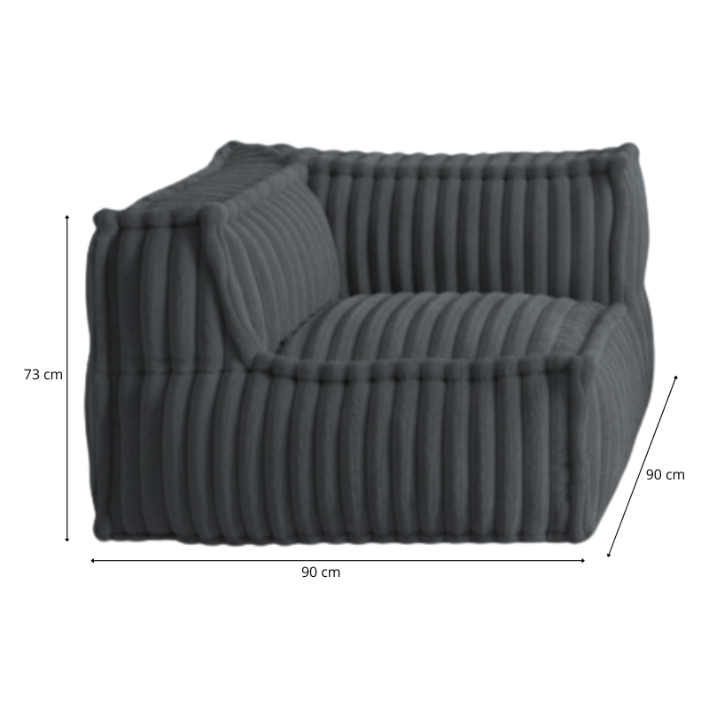 Module d’angle gauche pour canapé modulable en fourrure côtelée 90x90 cm