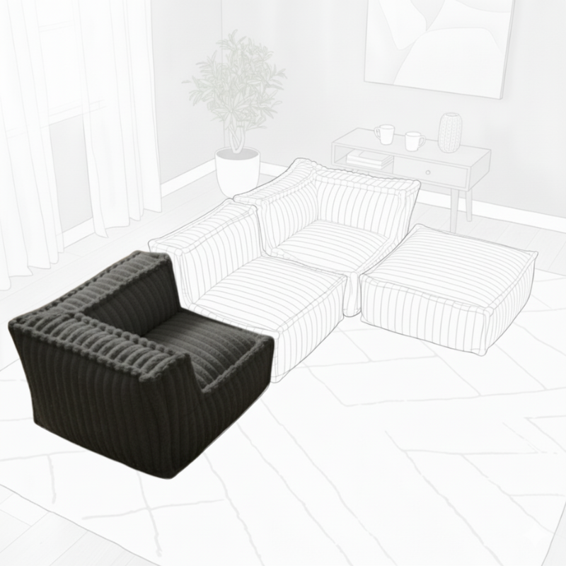Module d’angle gauche pour canapé modulable en fourrure côtelée 90x90 cm