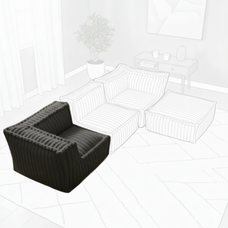 Module d’angle gauche pour canapé modulable en fourrure côtelée 90x90 cm