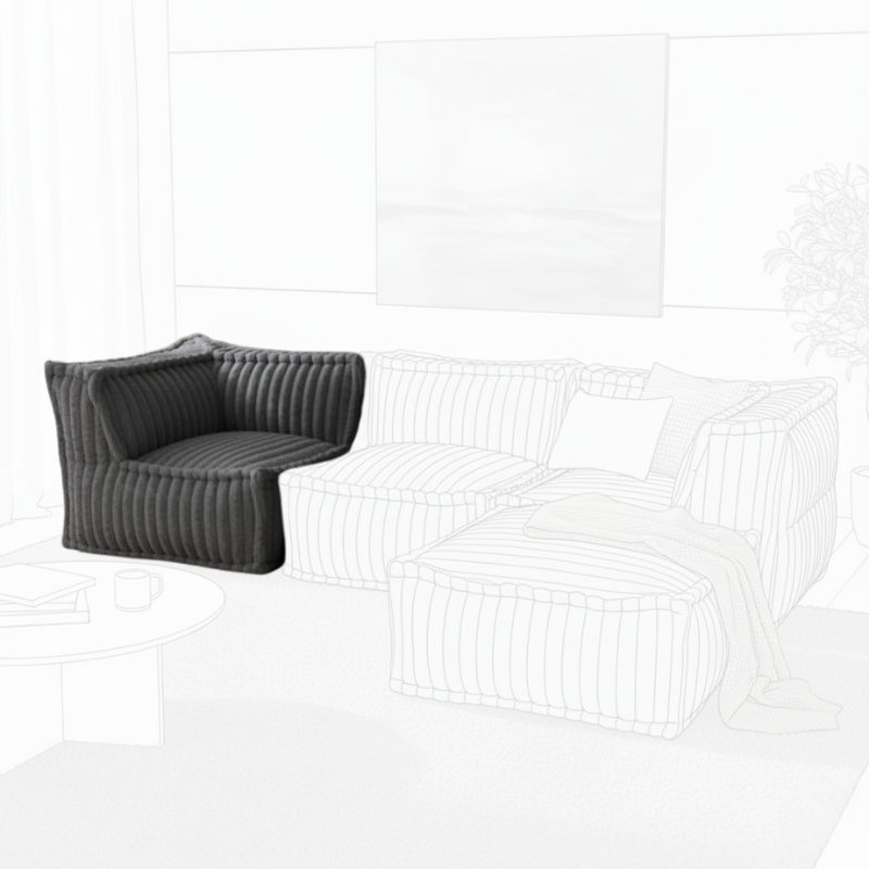 Module d’angle gauche pour canapé modulable en fourrure côtelée 90x90 cm