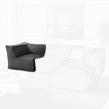 Module d’angle gauche pour canapé modulable en fourrure côtelée 90x90 cm