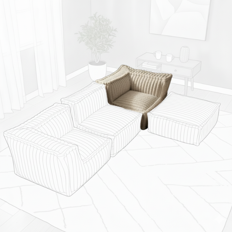 Module d’angle droit pour canapé modulable en fourrure côtelée 90x90 cm