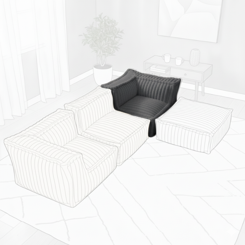 Module d’angle droit pour canapé modulable en fourrure côtelée 90x90 cm