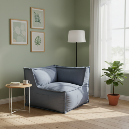 Module d’angle réversible pour canapé modulable en effet lin 90x90 cm