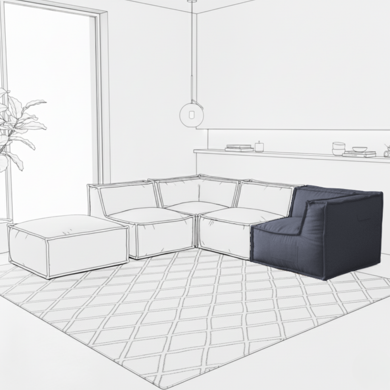 Module d’angle réversible pour canapé modulable en effet lin 90x90 cm