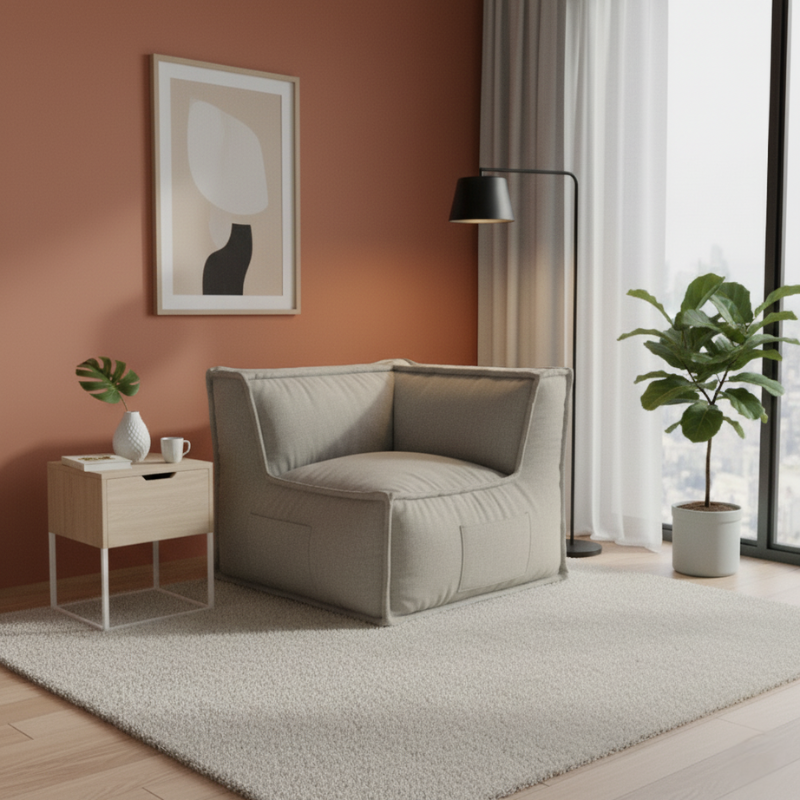 Module d’angle réversible pour canapé modulable en effet lin 90x90 cm