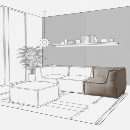 Module d’angle réversible pour canapé modulable en effet lin 90x90 cm