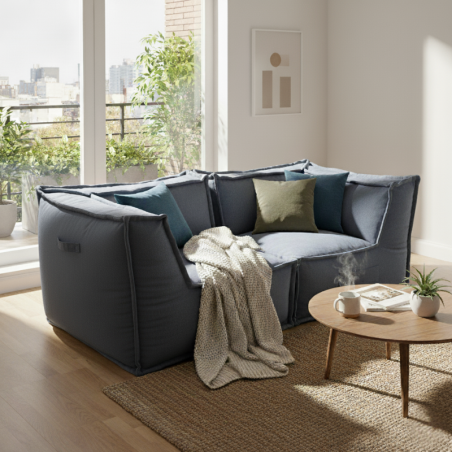 Canapé modulable 2 places en effet lin 90x180 cm