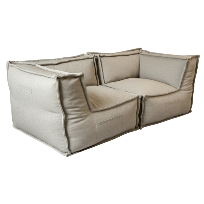 Canapé modulable 2 places en effet lin 90x180 cm