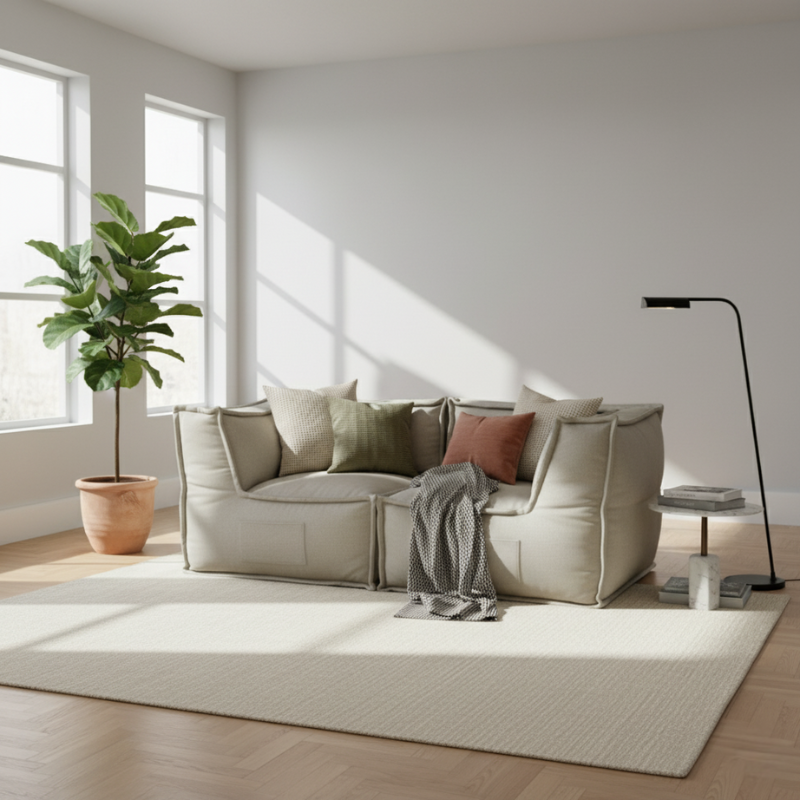 Canapé modulable 2 places en effet lin 90x180 cm