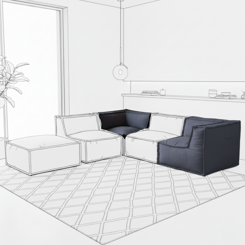 Canapé modulable 2 places en effet lin 90x180 cm