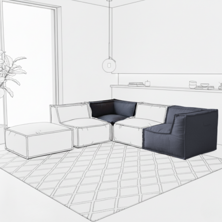 Canapé modulable 2 places en effet lin 90x180 cm