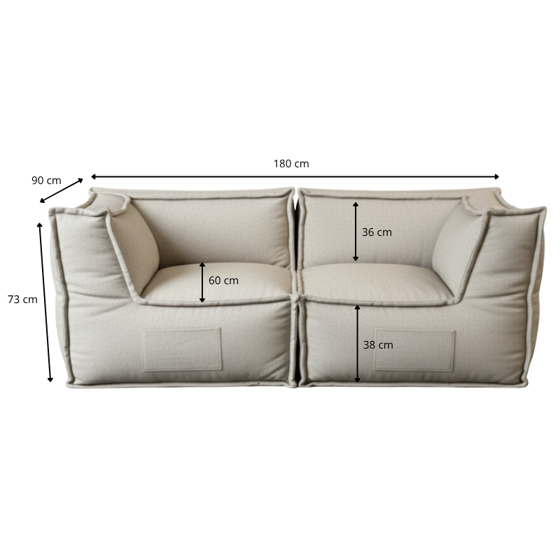 Canapé modulable 2 places en effet lin 90x180 cm