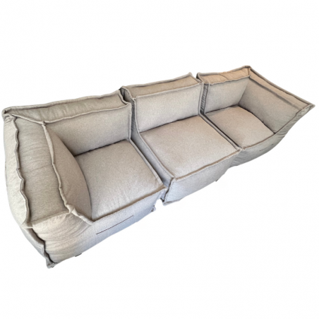Canapé modulable 3 places en effet lin 90x262 cm