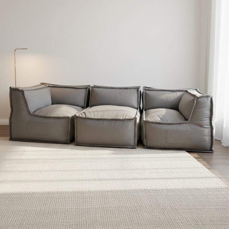 Canapé modulable 3 places en effet lin 90x262 cm